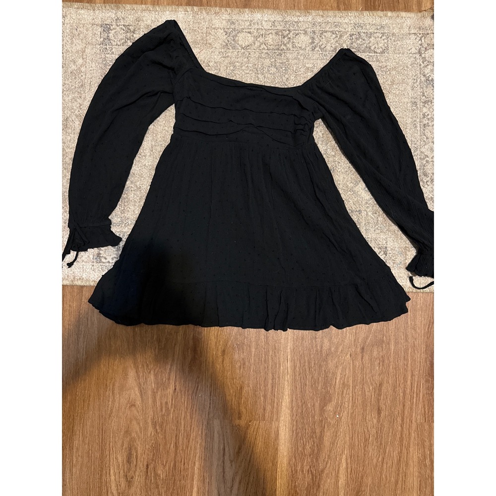 Black Dot off shoulder mini‎ dress Long Sleeve Ruffle Hem Womens SWhimsigoth Y2K